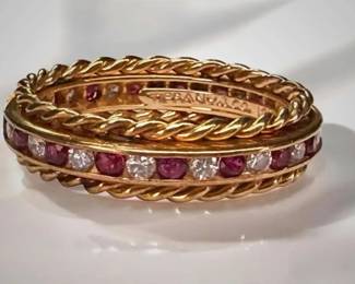 Tiffany  Co 18K Band With Diamond  Ruby Accents