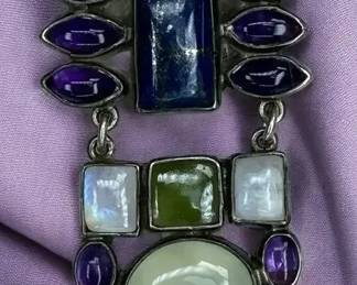 Signed Sterling  Assorted Stone Pendant or Brooch