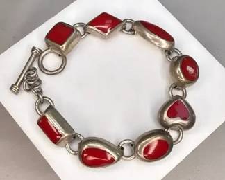 Taxco Sterling  Red Jasper Link Bracelet 