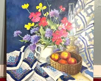 Still Life Oil On Canvas Signed Wood