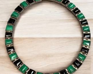 Taxco Sterling Choker With Onyx  Malachite
