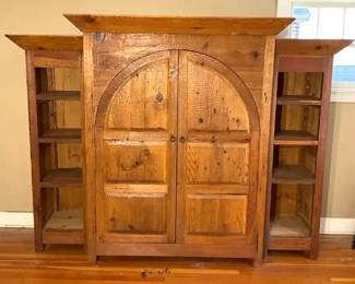 Rustic Pine Cabinet With Arched Doors