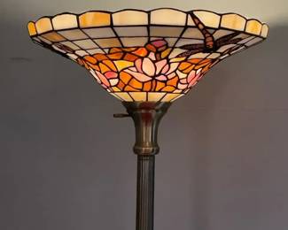 Torchiere Floor Lamp With Stained Glass Shade