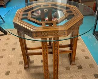 Vintage Hexagon Fretwork Glass Top Table