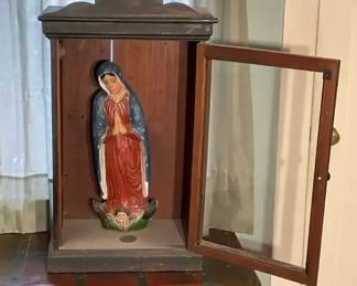 Wood Our Lady of Guadalupe Statue  Display Cabinet