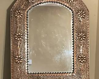 Floral theme Punched tin arched wall mirror