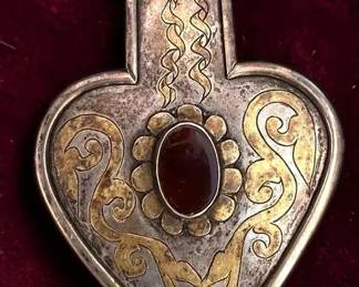 Turkmen Silver Carnelian Asyk Pendant 