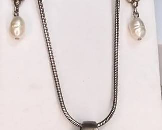 Mother of Pearl  Silver Pendant, Sterling Chain  Earrings