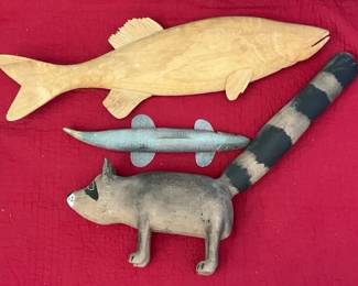 Duane Alvarez Wood Racoon Sculpture 1987 