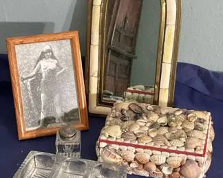 Glass Pin Tray, Shell Trinket Box, Accent Mirror, Ink Well  Framed Image