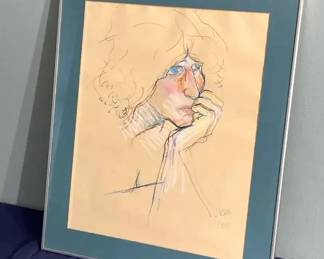 J Roth Signed Oil Crayon Antonia Portrait 