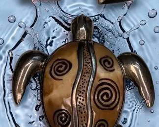 Zealandia Sterling Turtle Brooch  Complementing Earrings