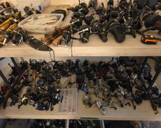 Hundreds of fishing reels