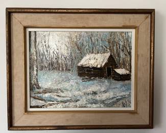 Kim Il, Winter Scene, South Korea, 1971. Heavily textured oil landscape on canvas