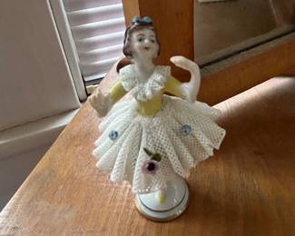 Vintage Dresden Style Porcelain Lace Ballerina Figurine - Crown N Mark Germany