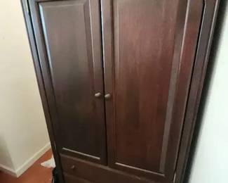 Dark Wood Armoire Cabinet with Shelving Double Doors