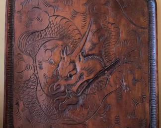 Vintage Handcrafted Chinese Dragon Carved Wooden Serving Tray