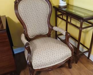 VictorianStyle Upholstered Wood Arm Chair
