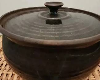 Vintage Studio Pottery Covered Tureen Bowl with Lid Brown Glaze