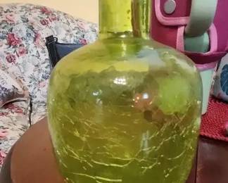 Green Crackle Glass Vase Possibly Blenko