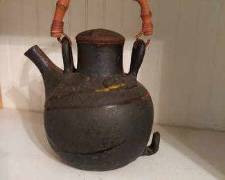 Asian Style Stoneware Teapot with Bamboo Handle Lid