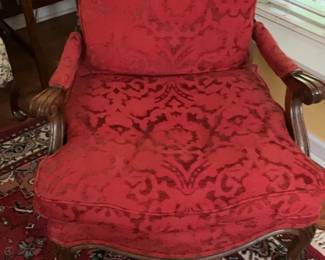 Vintage Marquis Style Cane Back Accent Chair Red Damask Upholstery