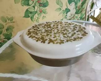 Vintage Pyrex Verde Floral 2.5 Qt Cinderella Casserole Dish 475B