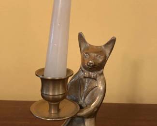 Vintage Brass Fox Butler Candlestick Holder Anthropomorphic Fox Figure