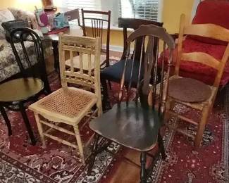 Set of 6 Mismatched Dining Chairs Wood Upholstered Cane Seat Styles