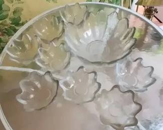 Likely Blenko Lotus Glass Bowls Set 8 Small 1 Large Clear Art Glass