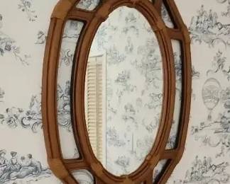 Vintage Octagonal Bamboo Rattan Wall Mirror Natural Boho Decor