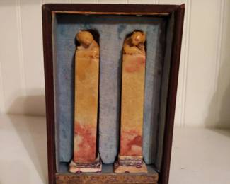 Framed Soapstone Carved Animal Seal Figures Asian Style Decor Display