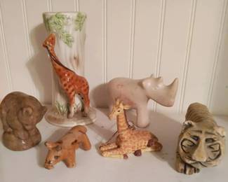 Lot of 6 Assorted Animal Figurines Giraffe Bud Vase Collection
