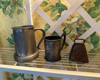 Vintage Breweriana Lot Pewter Tankard, 1932 Fraternity Trophy Bell