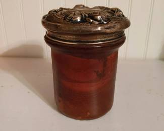 Turned Wood Tobacco Humidor With Repousse SilverTone Floral Lid