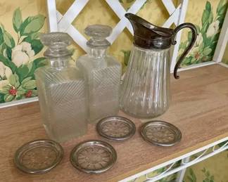 Glass Decanters, Bar Pitcher Coaster Set