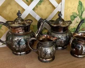 Antique Quadruple Plate Tea Service Teapot Sugar Bowl Creamer Set