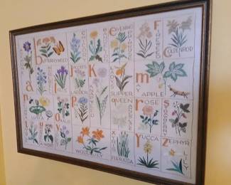 Framed Floral Alphabet Embroidery Sampler