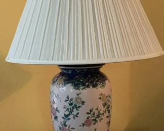 Vintage Floral Porcelain Table Lamp with Pleated Shade