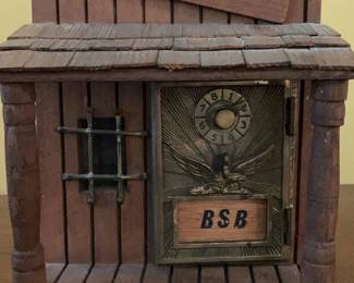 Vintage Folk Art Post Office Bank w Brass Combination Safe Door