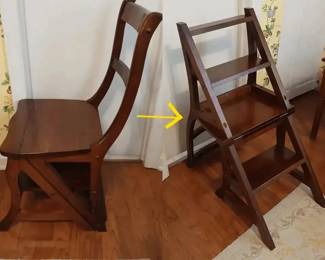 Vintage Solid Wood Library Step Chair Convertible Ladder ONE