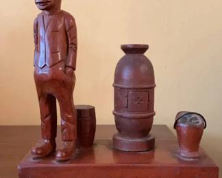 Vintage HandCarved Wooden Folk Art Village Scene Sculpture