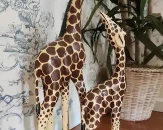 Mother And Baby Giraffe Hand Carved And Hand Painted