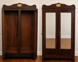 Vintage Mirrored Wardrobe Armoire Solid Wood 65 in Tall