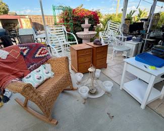 Wicker rocking chair, nightstands, side table, light fixture and more!