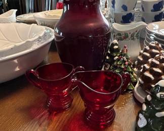 Ruby Red New Martinsville Moondrops Creamer and Sugar Bowl Set