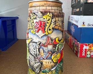 German Beer Stein with Pewter Lid  Castle Scene second image
