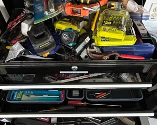 Assorted Power Tools and Hand Tools with Ryobi Drill Bit Sets