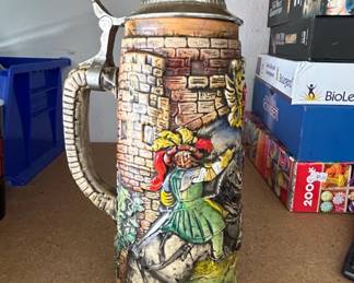 German Beer Stein with Pewter Lid  Castle Scene