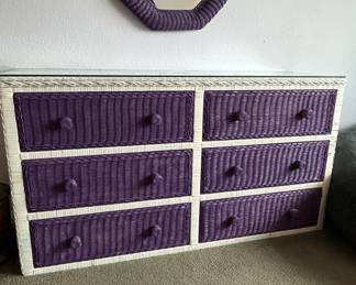 Vintage Purple and White Wicker Dresser with Mirror second image